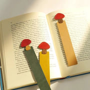 キノコ型の革製しおり、かわいいキノコの頭、革製ページクリップ、読書マークラベル