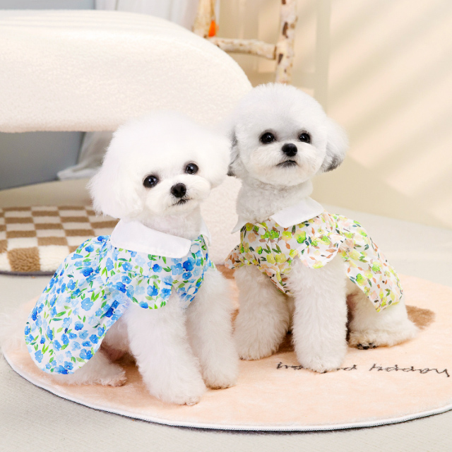 2024ペット服 サラサラ生地 花柄 あじさい ワンピース スカート 犬猫