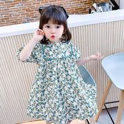 子供の夏スタイル　花柄の小さな女の子のプリンセススカート　韓国風のドレス