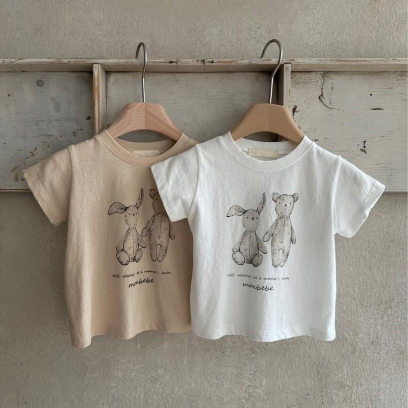 2024夏新作　子供服　クルーネック　半袖Tシャツ　ウサギ柄　カジュアル　男女兼用　トップス　柔らか