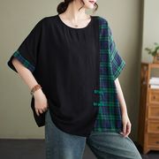 【予約223475】大きいサイズ春夏新作 韓国 レディース ファッションパッチワーク Tシャツ LL-4L