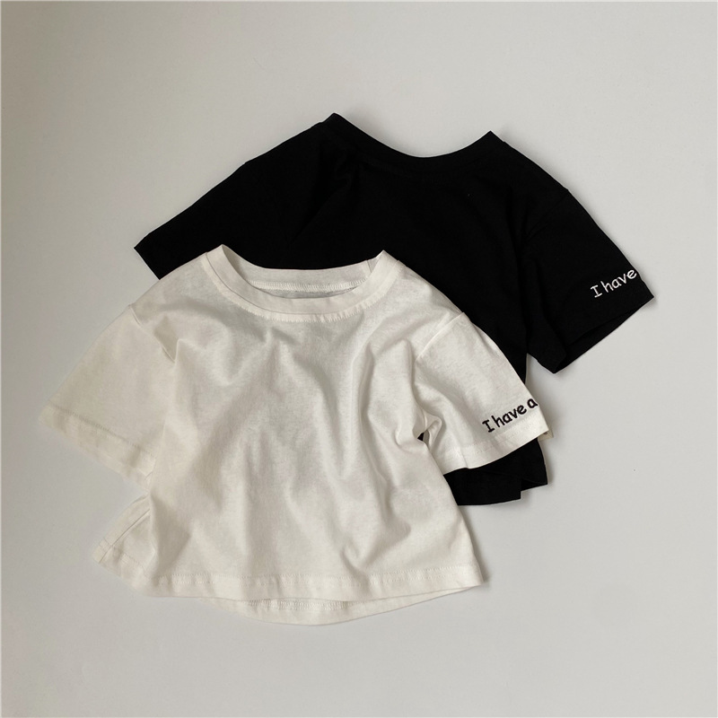 2024夏新作　子供服　クルーネック　半袖　Tシャツ　カジュアル　刺繍英字　トップス　無地　柔らかい