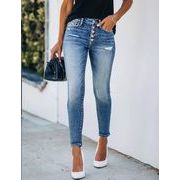 大きいサイズ レトロパンツ ゆったり シンプル レディースデニムパンツ 痩せ見えパンツ デニムパンツ