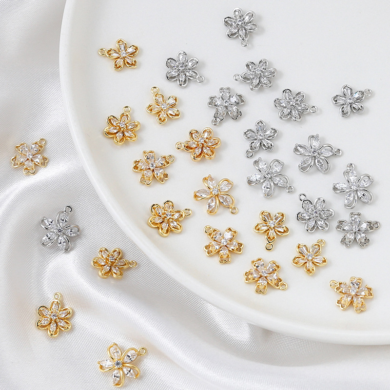 センターパーツ 花 アクセサリーパーツ ハンドメイド フラワーチャーム キラキラストーン 桜 桃の花 トップ