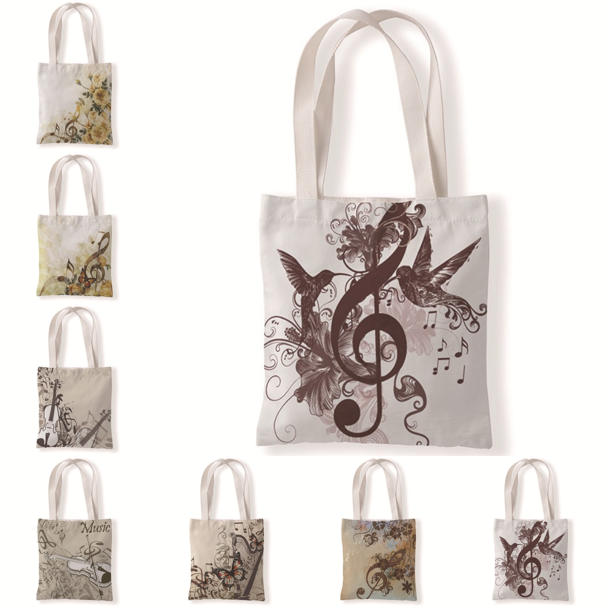 7色 レトロ 蝶 花 音符 バイオリン 楽器柄 ショルダーバッグ 縦型