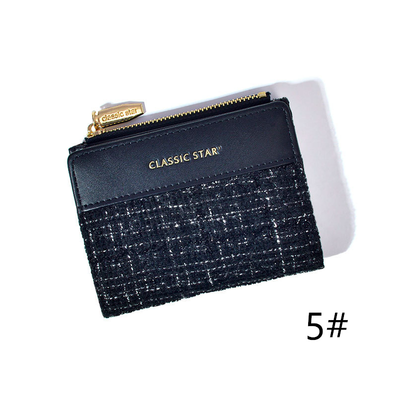5色】二つ折り財布 上品なチェック 小銭 お札 カード レディース