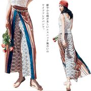 【送料無料】エスニック ラップパンツ フレア ガウチョパンツ シフォンパンツ ワイドパンツ