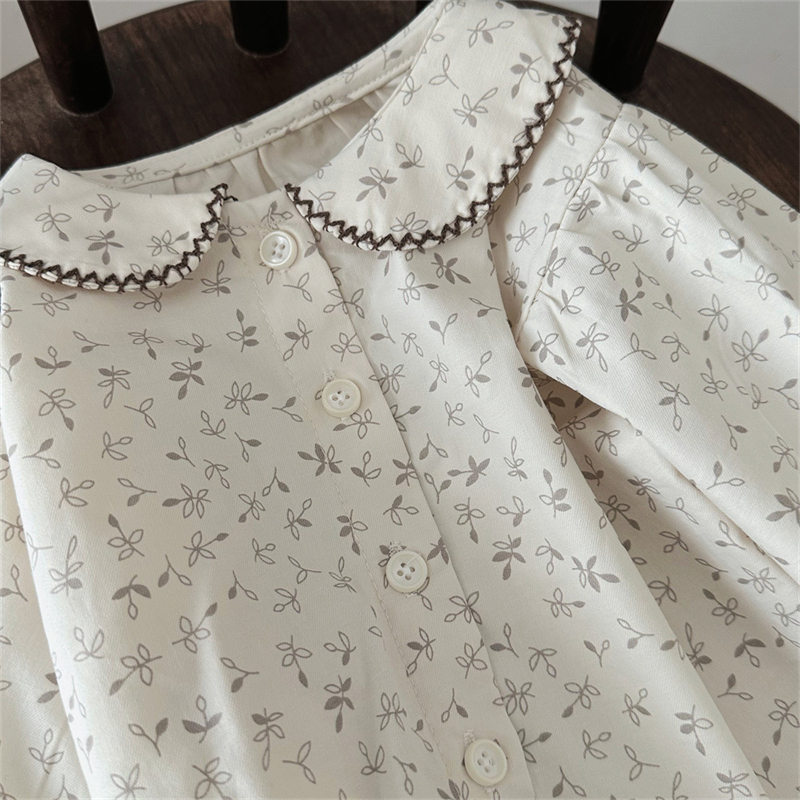 2024秋新作 ベビー服 女の子 ピーターパン襟 長袖 シャツ 花柄 