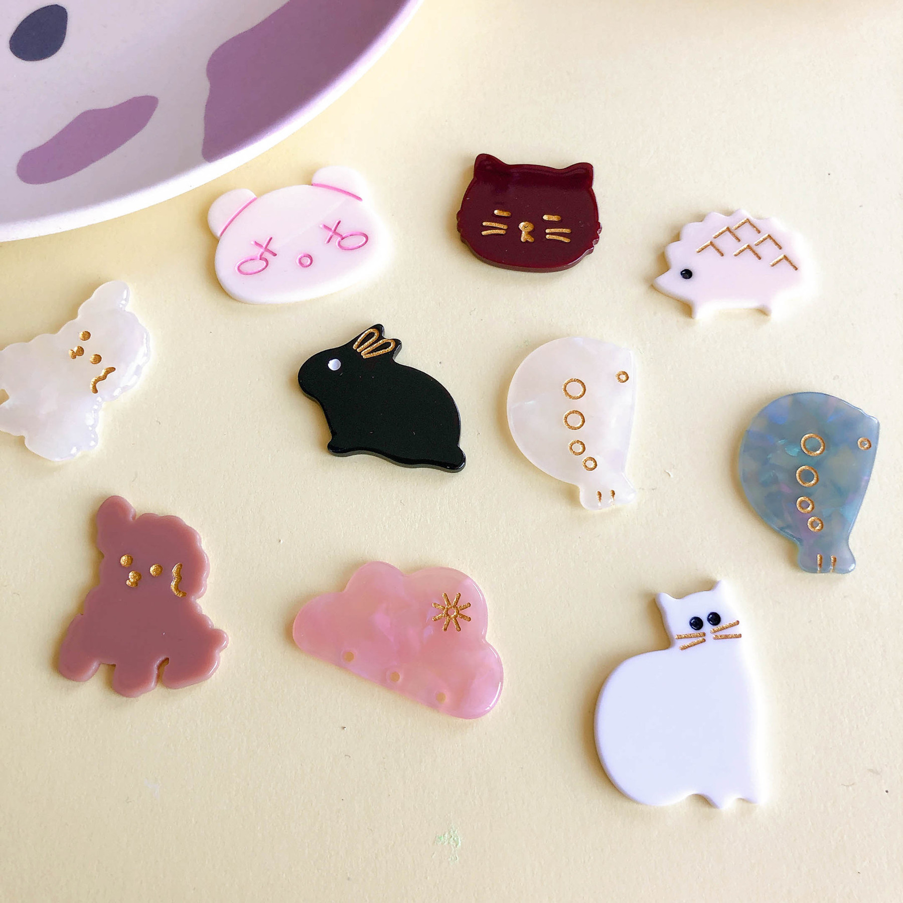 可愛い 動物 アニマル アクリルプレート アクリルパーツ ピアス アクセサリーパーツ ウサギ 熊 兎 ネコ 犬