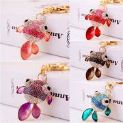 5色 金魚キーホルダー  ファッション  ラインストーン  魚キーチェーン  金魚雑貨