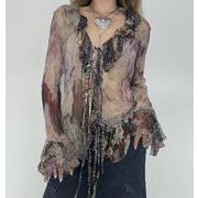 2024春秋新作 トップス 女 レディース 長袖 プリント シャツ ブラウス コート アウター