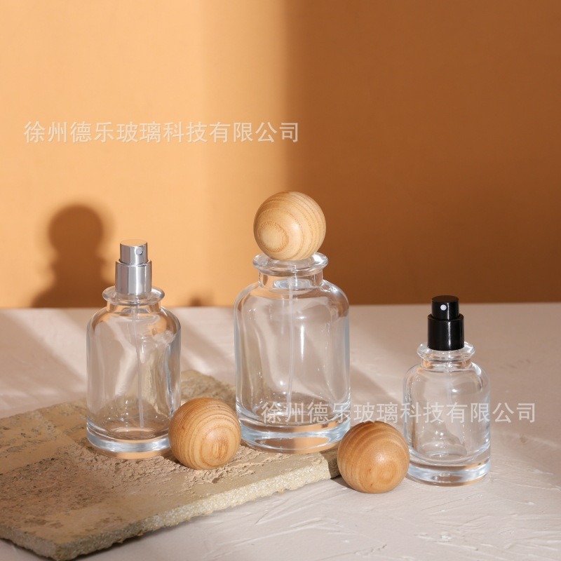 透明ガラス瓶 香水瓶 木キャップ スナップボトル スプレーボトル 