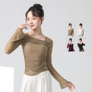 秋冬 練習服 ダンス教室 ベリーダンス バレェ ヨガ 体操服 ピンタック 4色 長袖上着 シャツ プルオーバー