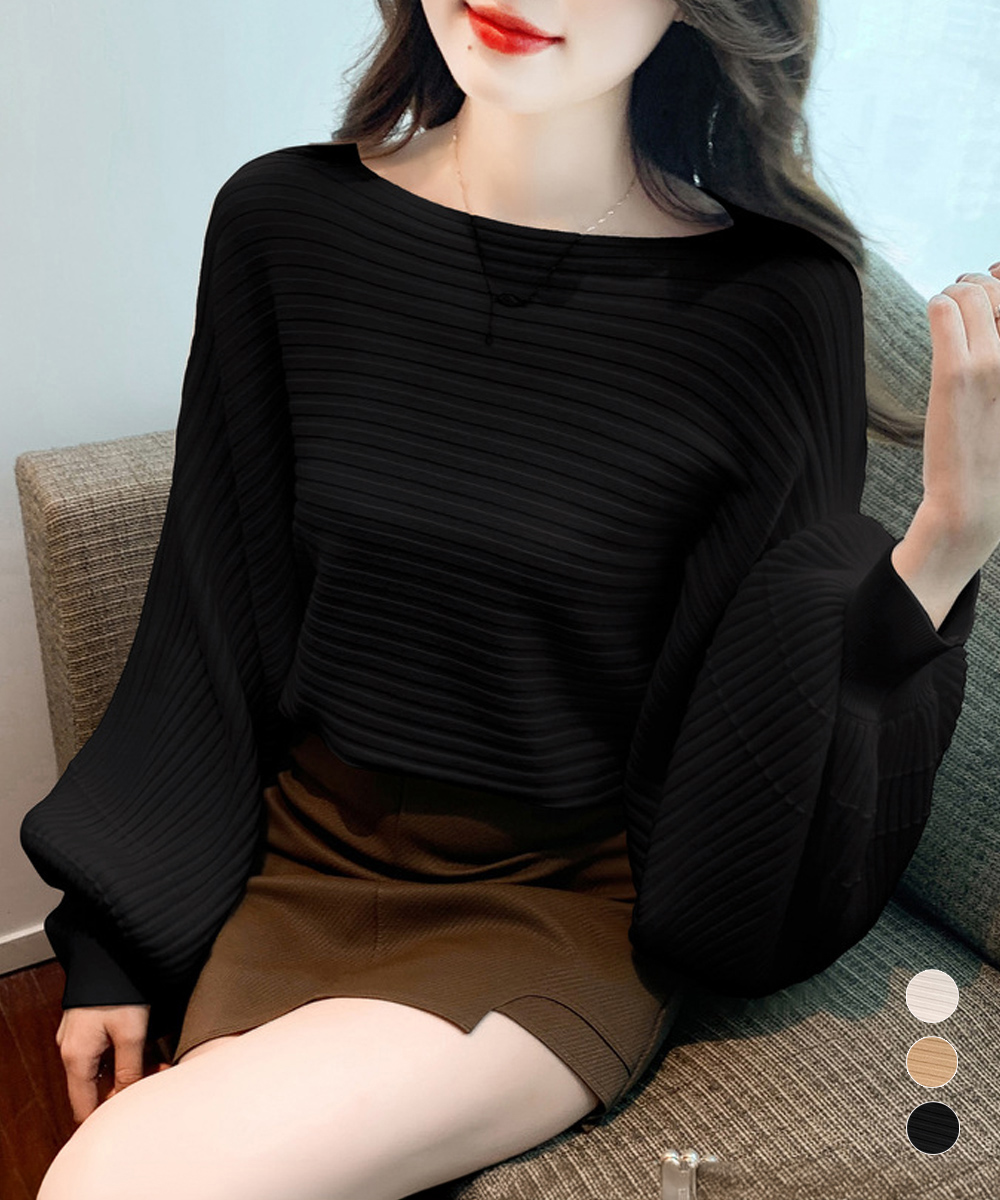 【日本倉庫即納】 ドルマンニット リブニットトップス 秋冬