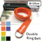 ダブルリングベルト 布ベルト レディース Dリング バックル 花 英字 プリント キャンバス生地