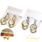 イヤリング　シトリン　ハートカット　ネジバネ式　ステンレス　日本製