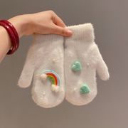 パール手袋　かわいい　レディース　秋冬　韓国ファッション　虹　ハート