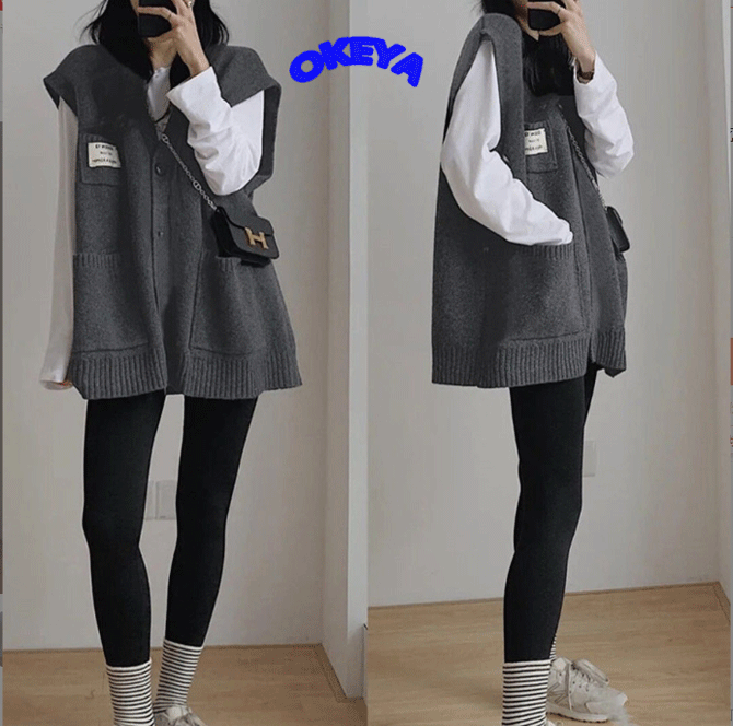 2024年秋冬新作　レディース服　トップス　ベスト　お出かけ　前開き　ｖネック　ゆったり　2色展開