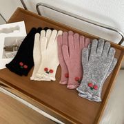 手袋 グローブ ５本指 毛糸 ニット 厚手 スマホタッチ レディース