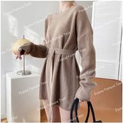 秋冬新ニット女性ニットセーターゆったりした上着、ニットワンピース