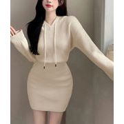 【日本倉庫即納】 ミニニットワンピース フード付き 韓国風