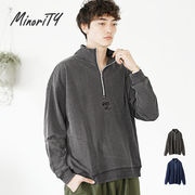 【カットソー】SALE★裏毛 刺繍 ハーフZIP プルオーバー トレーナー スウェット／MinoriTY