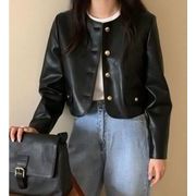 秋冬　トップス  レディース アウター ジャケット 上着 PU ショート　革ジャン