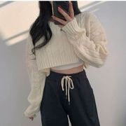 秋冬　トップス  レディース ニット セーター ショート丈  クルーネック