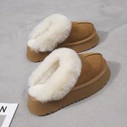 レディース ショートブーツ 冬用 厚底 もこもこ イエローブラウン