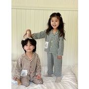 2025春秋子供服 カジュアル系 ゆったり チェック柄 ルームウェア 上下セット パジャマ 部屋着 男女兼用