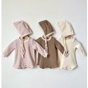 【BABY】帽子付き綿100％ロンパース　全3色