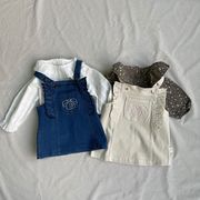 BAIS☆2025春新作 リボン柄ポケット付きフリルデニムサロペットワンピース