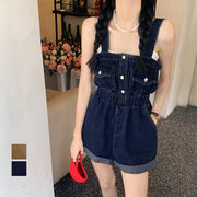 デニムサロペットショート丈オールインワン
