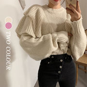 【Women】年新作　ニットセーター　INSスタイル 木製の耳 ゆったり　韓国服