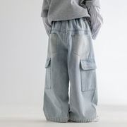 子供服　90~150cm　キッズデニムかごパンツ　ライトジーンズロングパンツ　韓国キッズ服