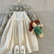 2025春夏 韓国風女の子無地花柄刺繍入りキャミソールワンピース