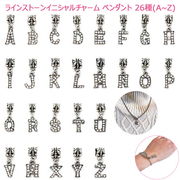 【メール便送料無料】ラインストーンイニシャルチャーム ペンダント 26種（N～Z）