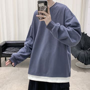 TSHEKフェイクツーピース スウェットシャツ 長袖 薄手 オーバーサイズ クルーネック プルオーバーTシャツ