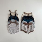 2025春夏子供服 シンプル パジャマ セットアップ ベビー服 ベスト&パンツ 2点セット 部屋着[73~100]
