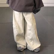 2025年春新作 子供 ゆったり ワイドレッグ パンツ ベージュ カジュアル 男の子 ロングパンツ かっこい