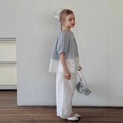 子ども服 2025 女の子用 新作 韓国風 レース パッチワーク 半袖シャツ ベビー用トップス