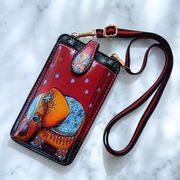 【再入荷！】アンティーク調プリント　スマホケース　ショルダーストラップ付
