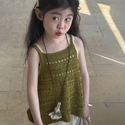 子ども服 2025夏新作韓国風 女の子用 レースカット ストラップトップス 子ども用ベビー用トップス