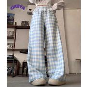 2025年夏新作　レディース服　ボトムス　ボトムス　ロングパンツ　ワイドパンツ　チェック柄　M#-3XL#