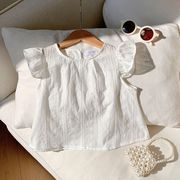 2025夏新作 INS風 ベビー服 女の子 レースフリルの半袖 シャツ   かわいい 90-140cm