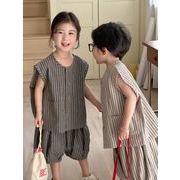 韓国子供服 ベビー服  キッズ  男女兼用 袖なし トップス+ショートズボン 2点セット 2色  90cm-140cm