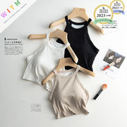 全5色 カップ付きインナー スポーツインナー ブラタンク ショート丈 無地 バストパッド付き レディース