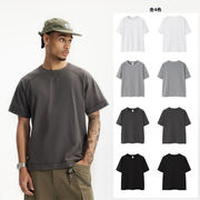 メンズ 2025春夏新作 コットン 半袖Tシャツ 250g ヴィンテージ風 裾スリット入り ストリート系 ★全4色