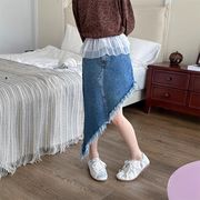 INS韓国風子供服 2025年春 女の子用 中~大人サイズ デニムスカート 裾切りっぱなしデザイン