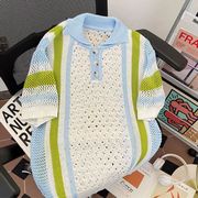 トップス  メンズ Tシャツ  半袖 アメカジ  シースルー ポロシャツ